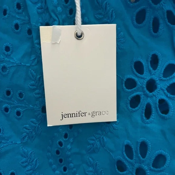 Blue Eyelet Lace Cotton Blouse - Picture 4 of 9